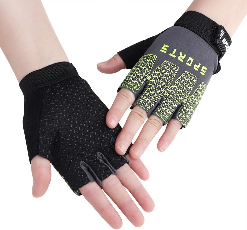 GREUS Kids Half Finger Cycling Gloves - Breathable Non Slip Bike Riding Gloves with UV Protection for Boys & Girls Aged 6-10 - Image 1